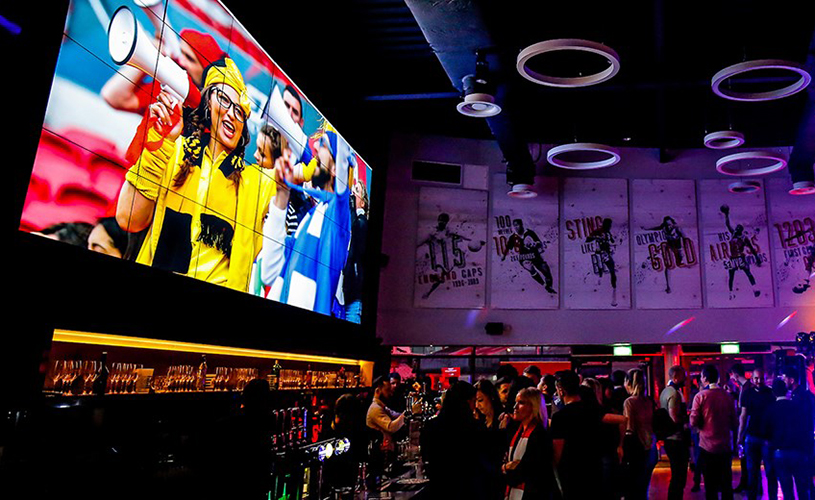 The big screen at Ashton Gate Stadium's sports bar